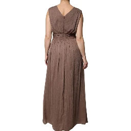 Brown Sleeveless Deep V-neck A-line Long Maxi Dress