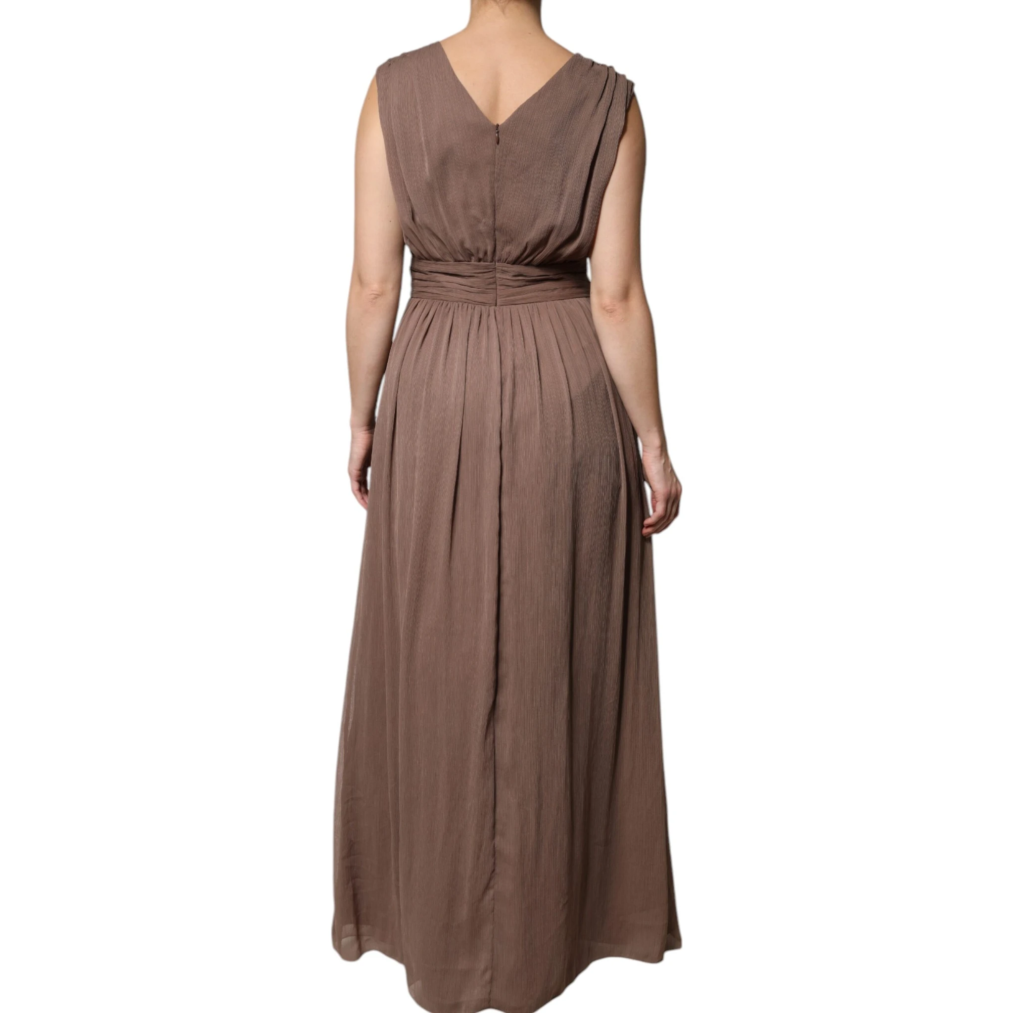 Brown Sleeveless Deep V-neck A-line Long Maxi Dress
