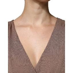 Brown Sleeveless Deep V-neck A-line Long Maxi Dress