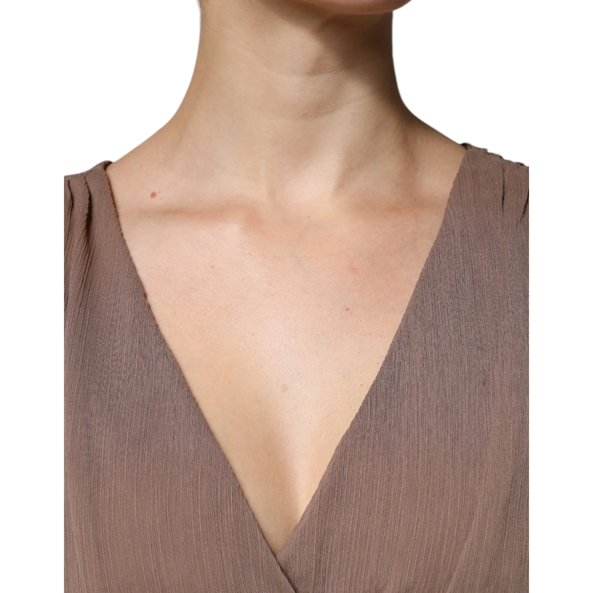 Brown Sleeveless Deep V-neck A-line Long Maxi Dress