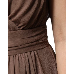 Brown Sleeveless Deep V-neck A-line Long Maxi Dress