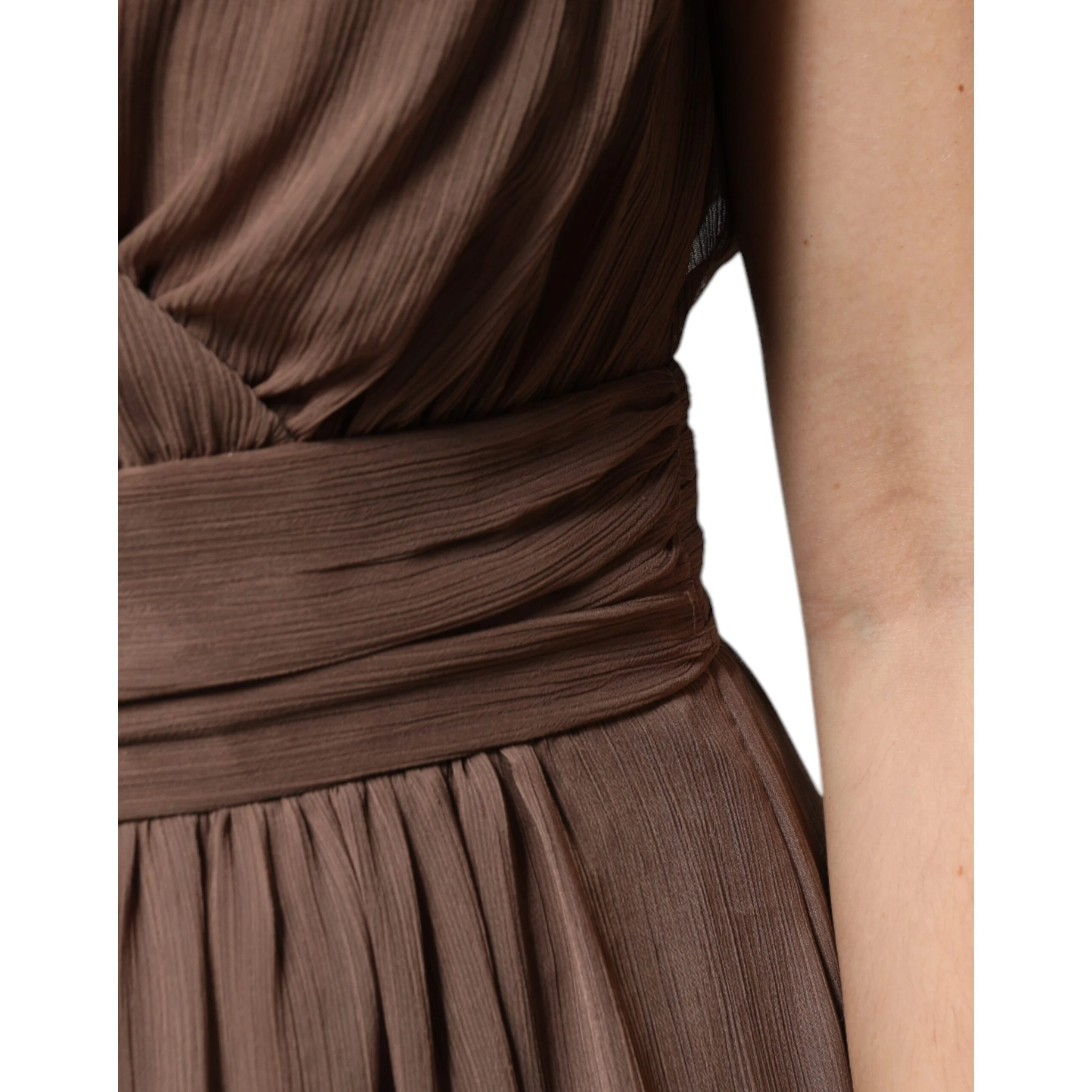 Brown Sleeveless Deep V-neck A-line Long Maxi Dress