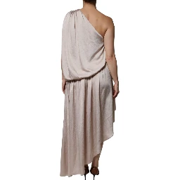 Beige One Shoulder Asymmetric Drape Dress