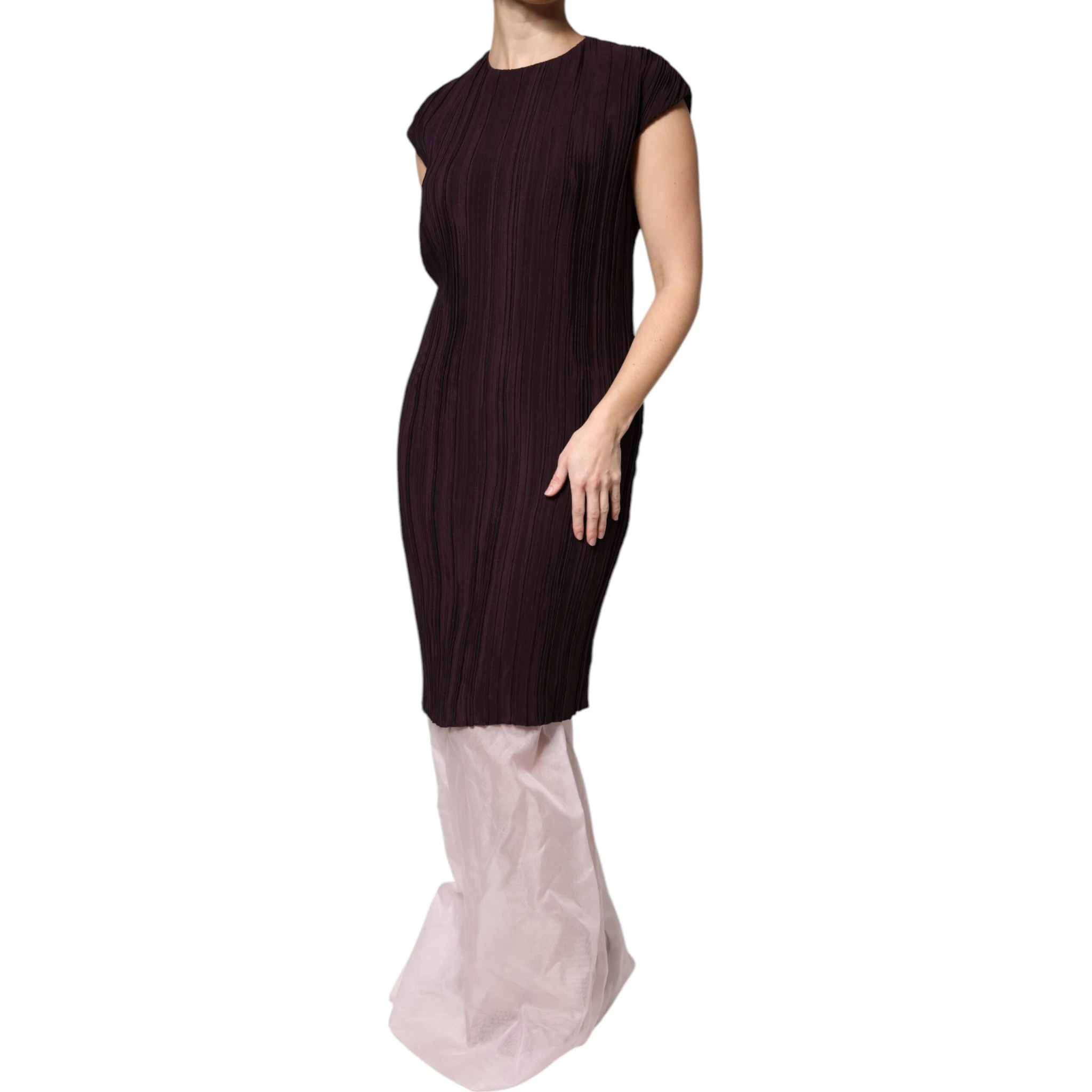 Brown Silk Short Sleeves Sheath Maxi Dress