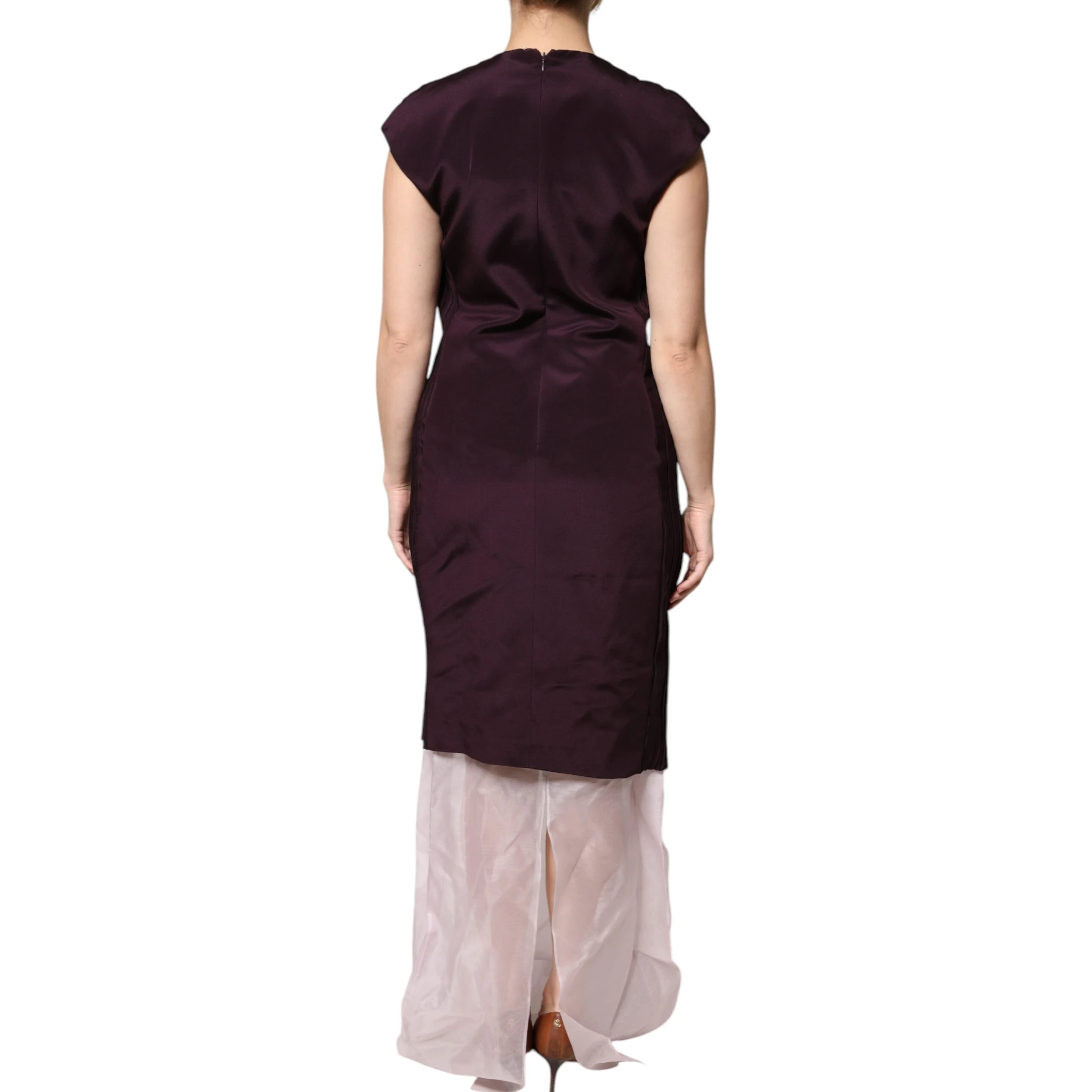 Brown Silk Short Sleeves Sheath Maxi Dress