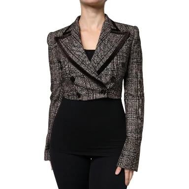 Brown Plaid Long Sleeve Cropped Coat Jacket