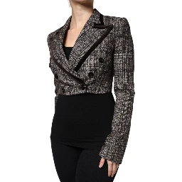 Brown Plaid Long Sleeve Cropped Coat Jacket
