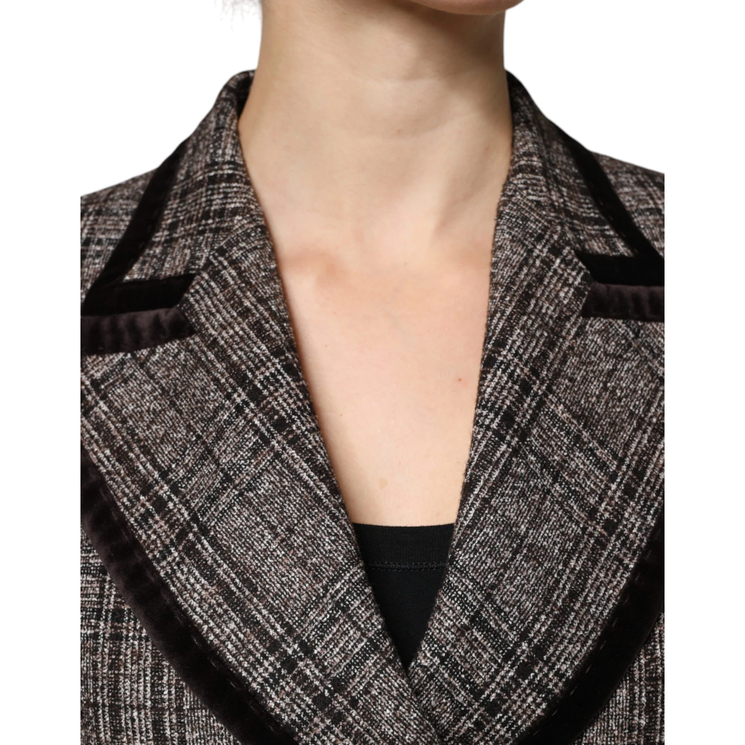 Brown Plaid Long Sleeve Cropped Coat Jacket