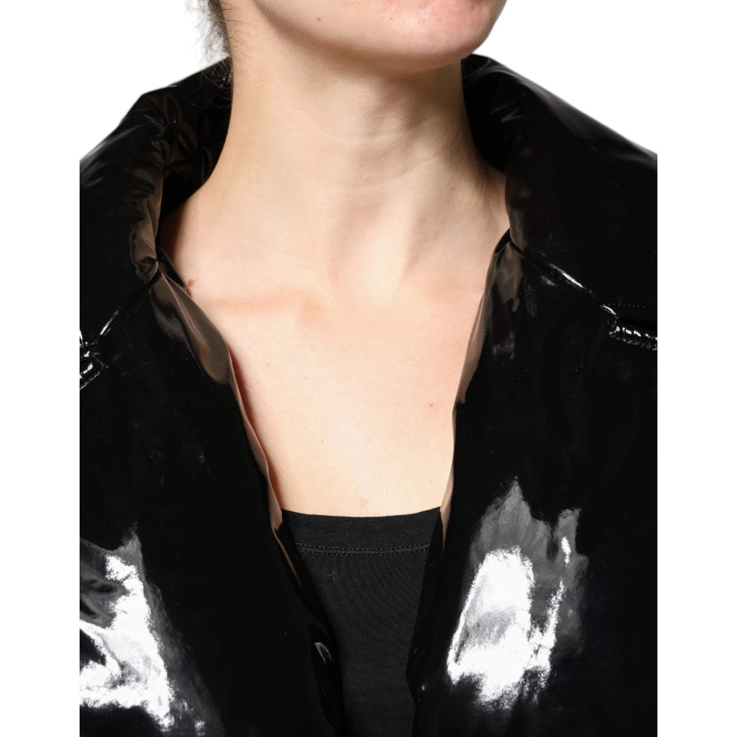 Black Polyester Button Down Blouson Jacket