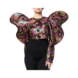 Multicolor Floral Jacquard Cropped Jacket