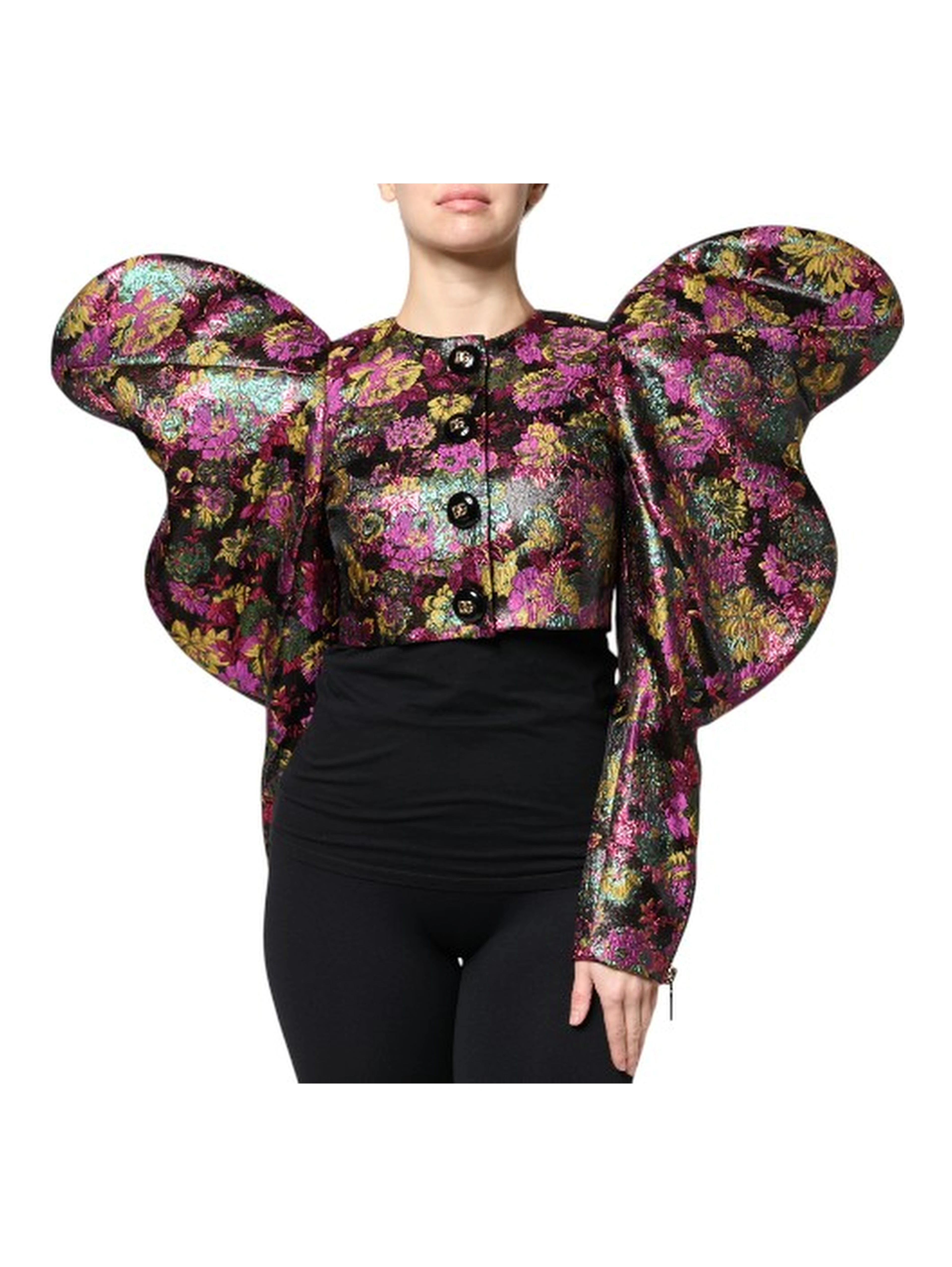 Multicolor Floral Jacquard Cropped Jacket