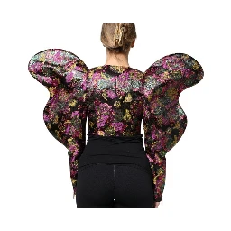 Multicolor Floral Jacquard Cropped Jacket