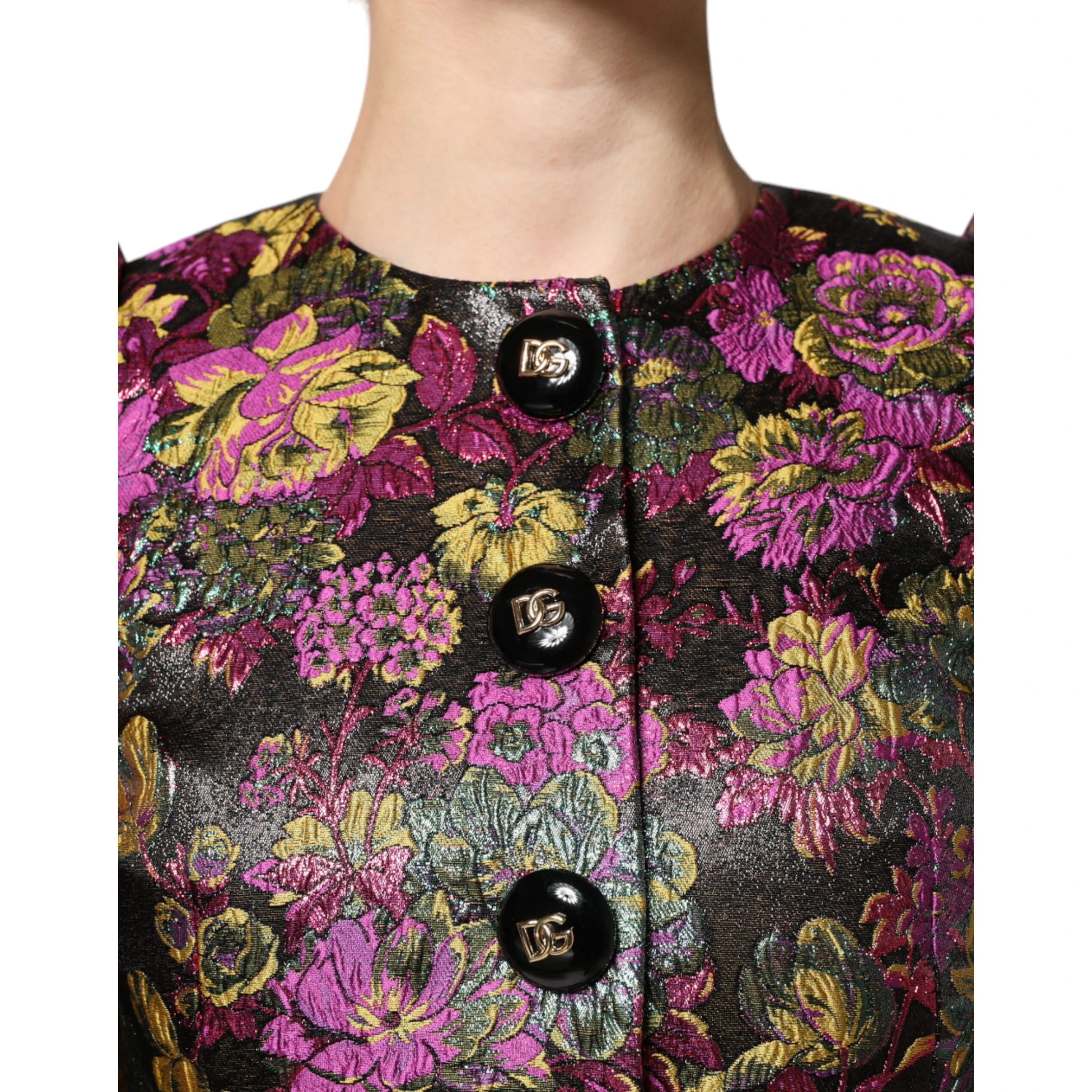 Multicolor Floral Jacquard Cropped Jacket