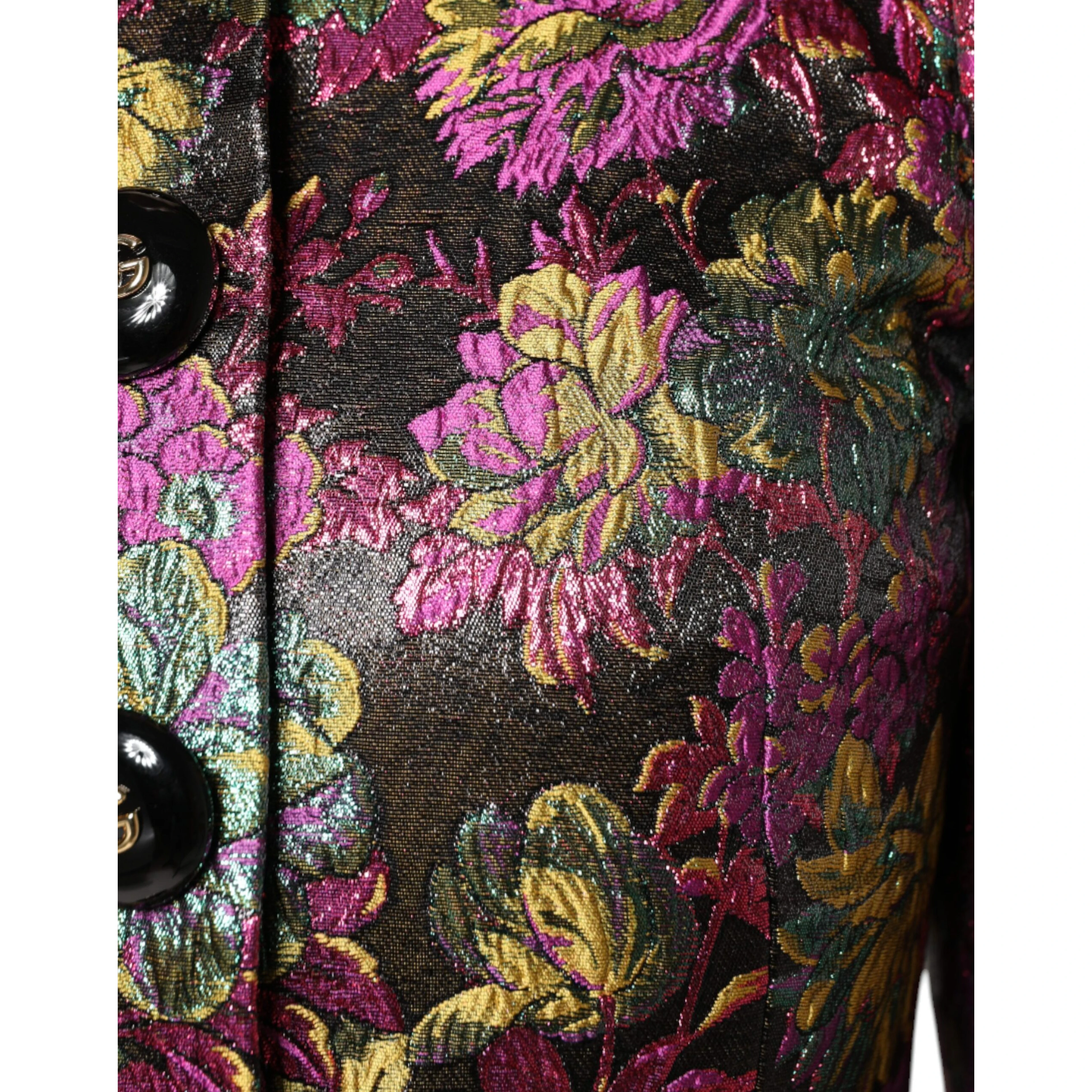Multicolor Floral Jacquard Cropped Jacket