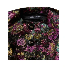 Multicolor Floral Jacquard Cropped Jacket