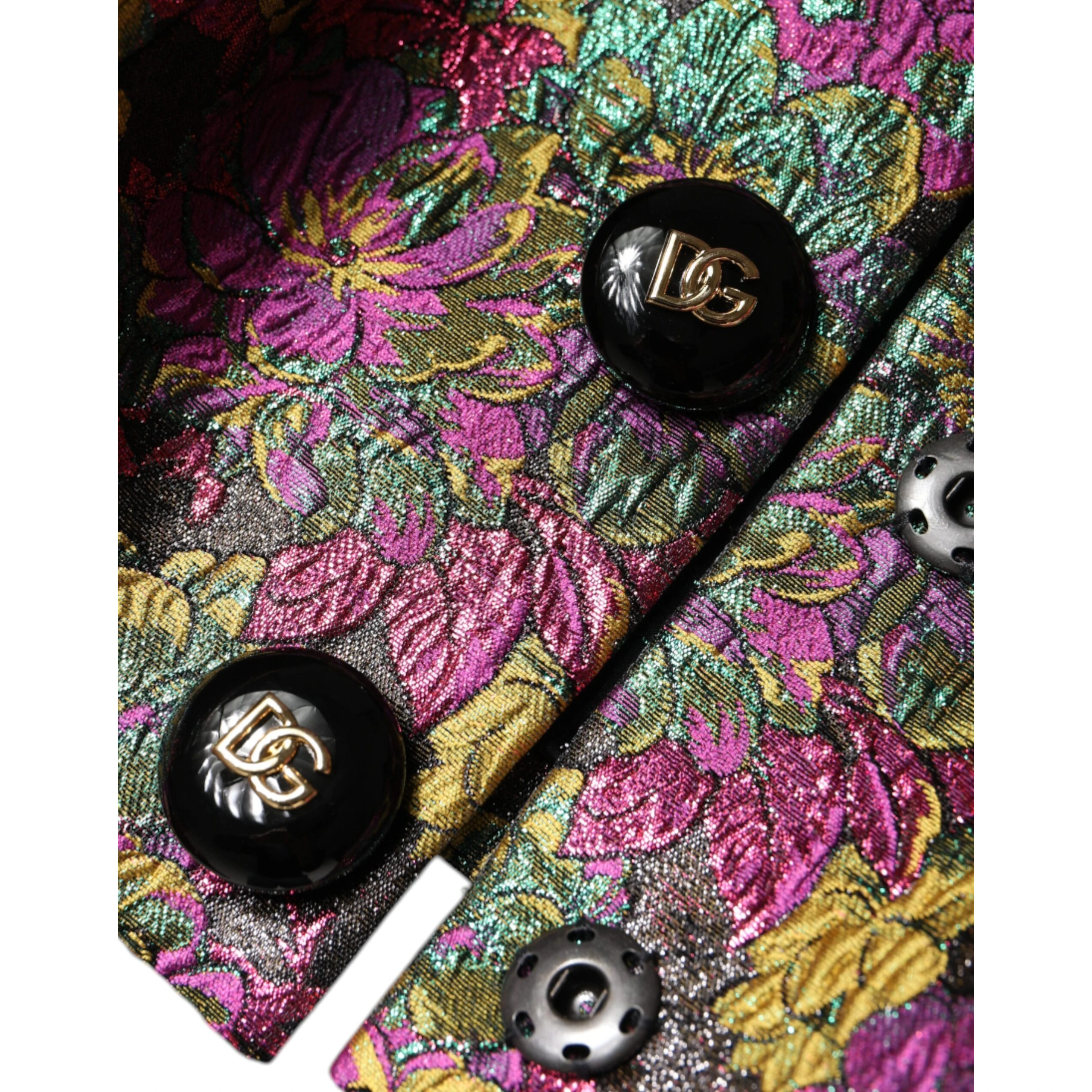 Multicolor Floral Jacquard Cropped Jacket