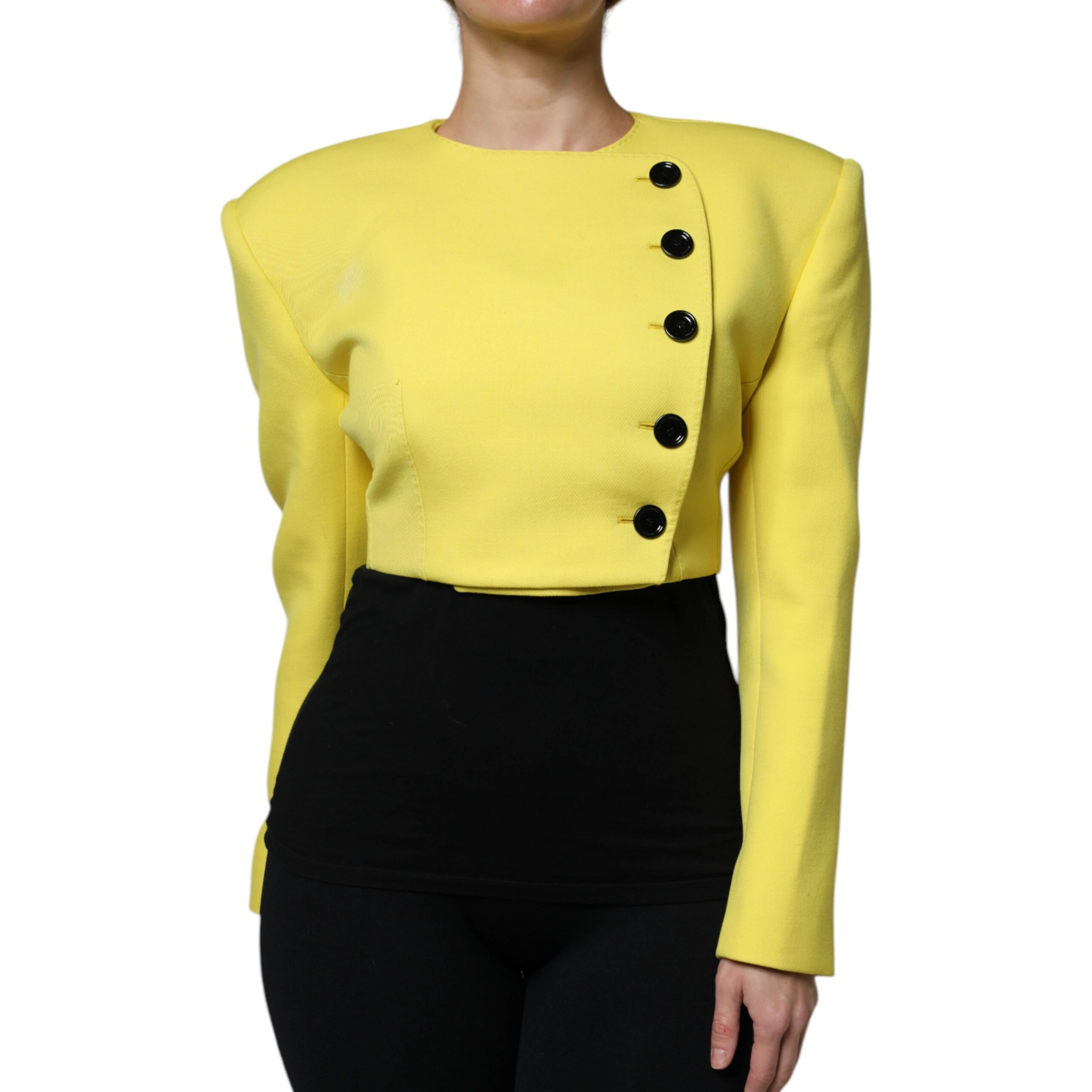 Lemon Yellow Wool Long Sleeves Cropped Coat Jacket