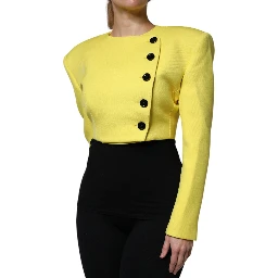 Lemon Yellow Wool Long Sleeves Cropped Coat Jacket