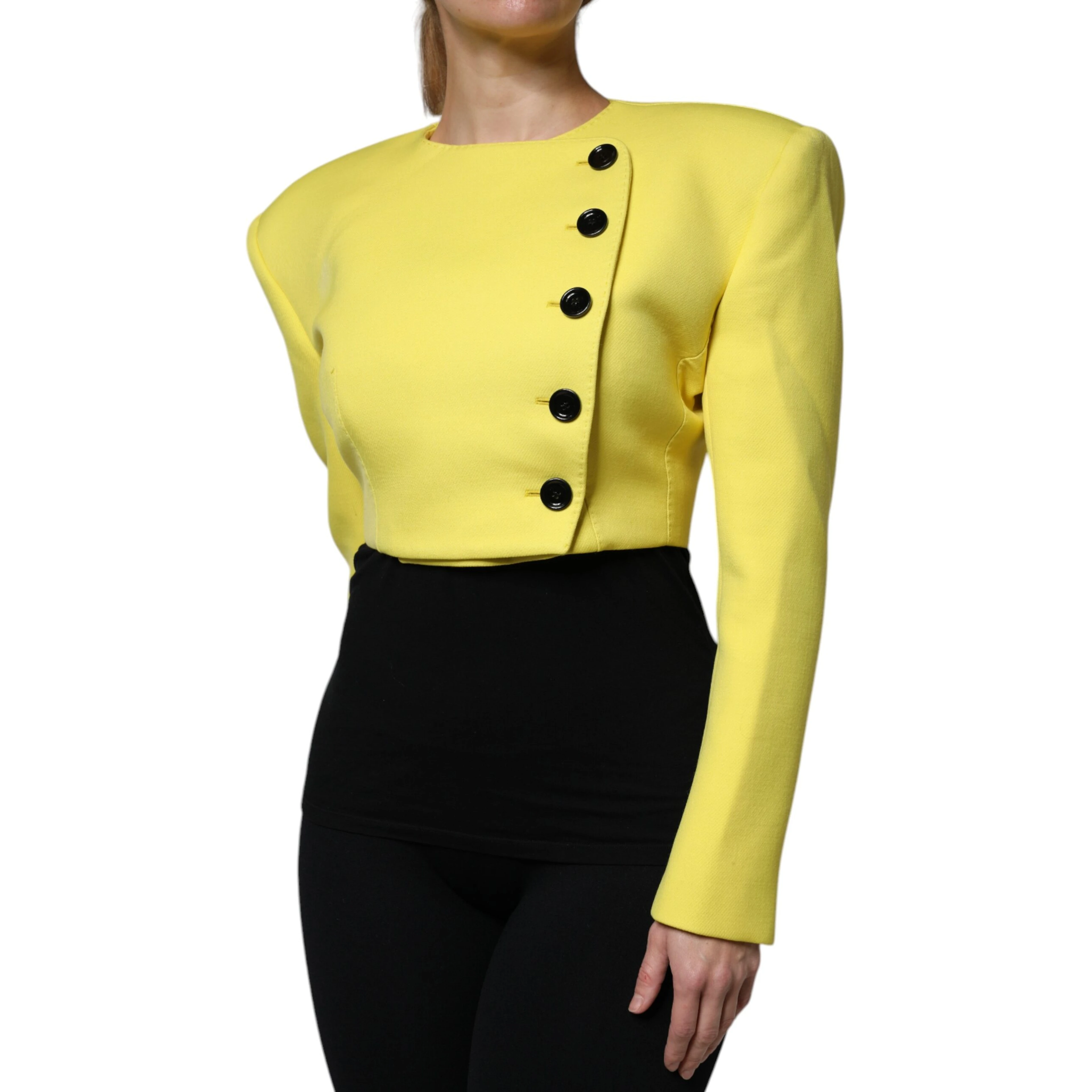 Lemon Yellow Wool Long Sleeves Cropped Coat Jacket