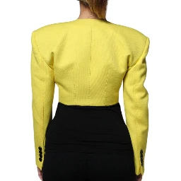 Lemon Yellow Wool Long Sleeves Cropped Coat Jacket