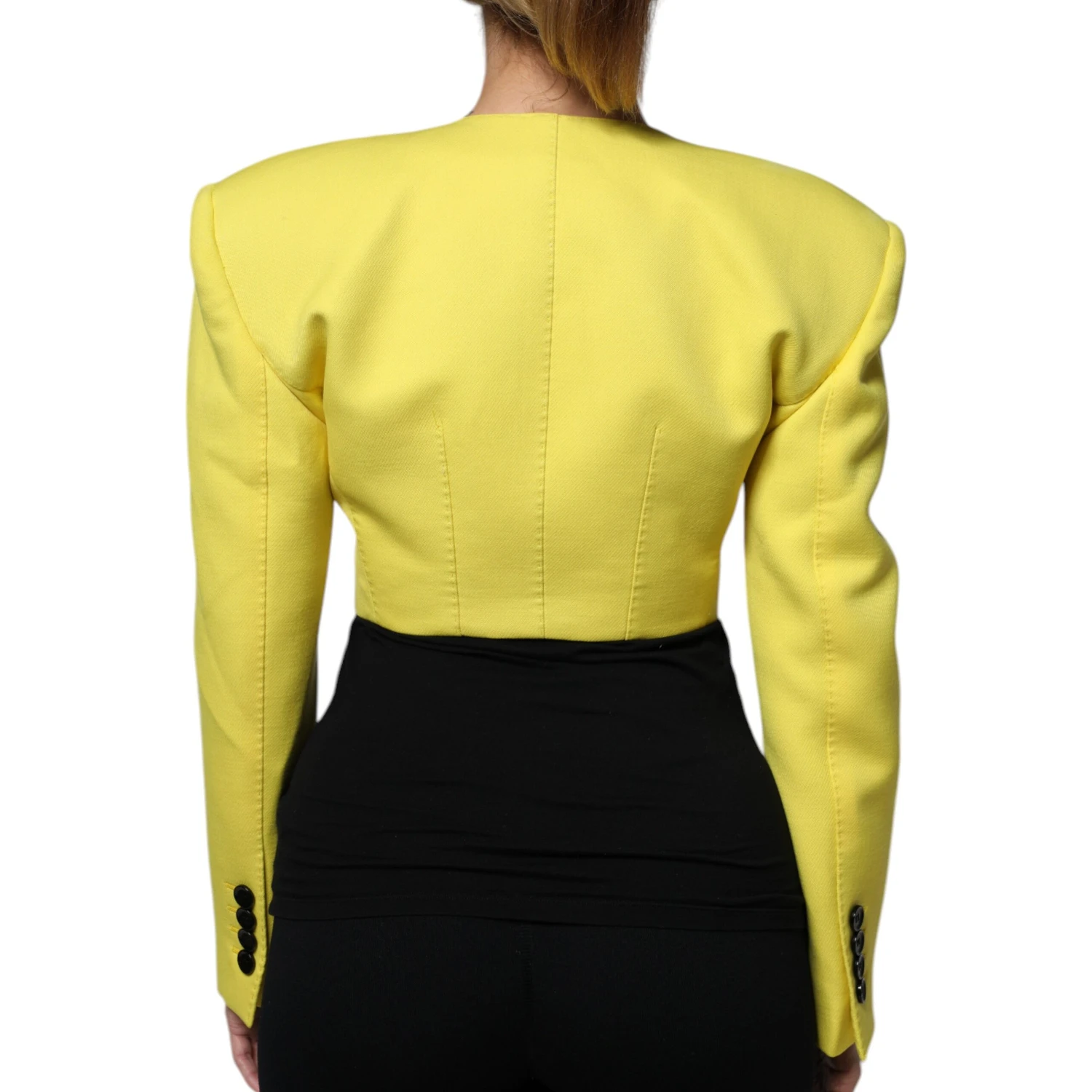 Lemon Yellow Wool Long Sleeves Cropped Coat Jacket