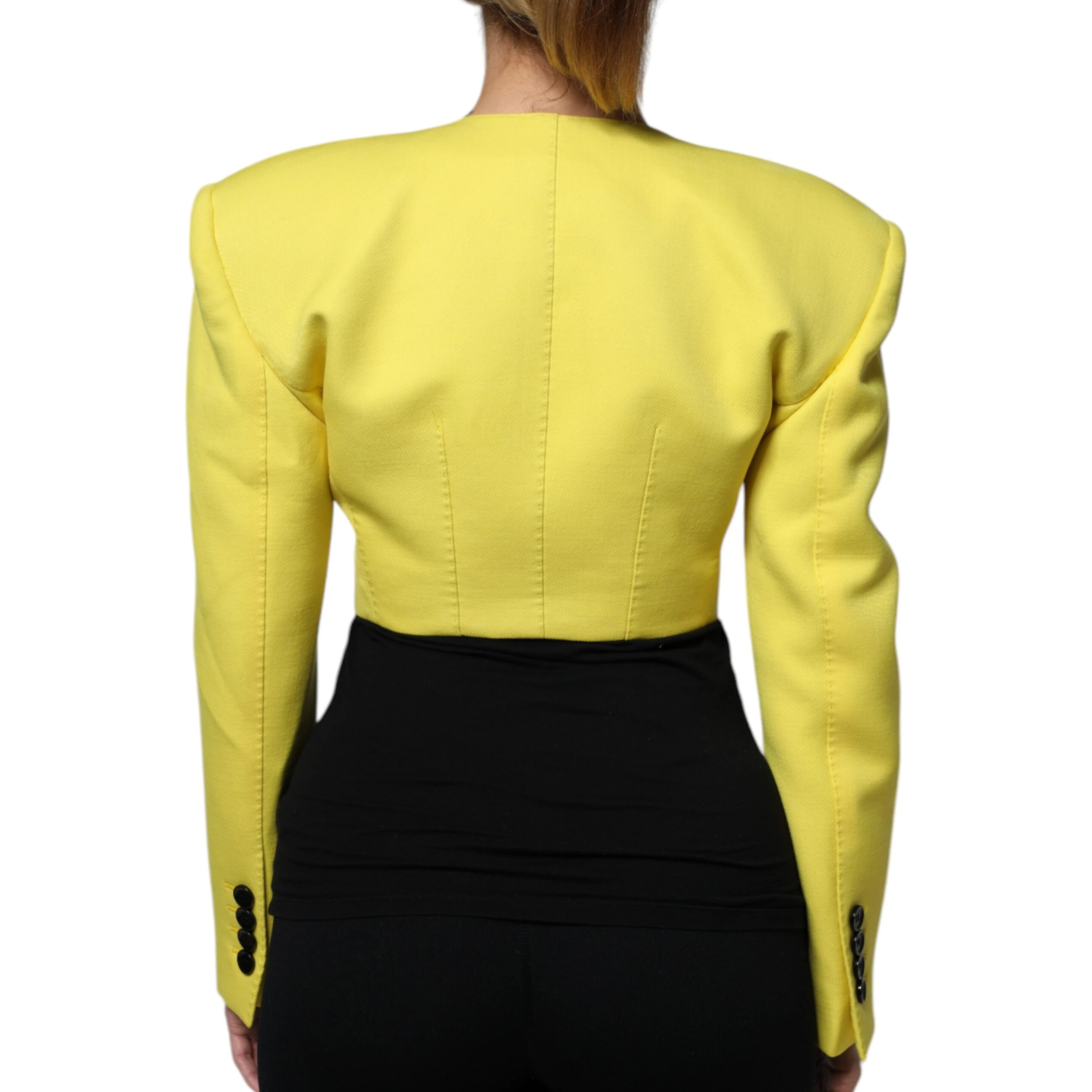 Lemon Yellow Wool Long Sleeves Cropped Coat Jacket