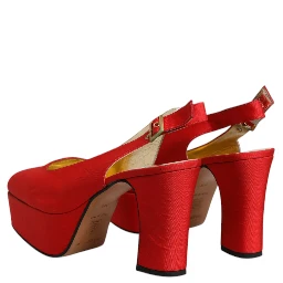Red Platform Slingback Heels Sandals Shoes