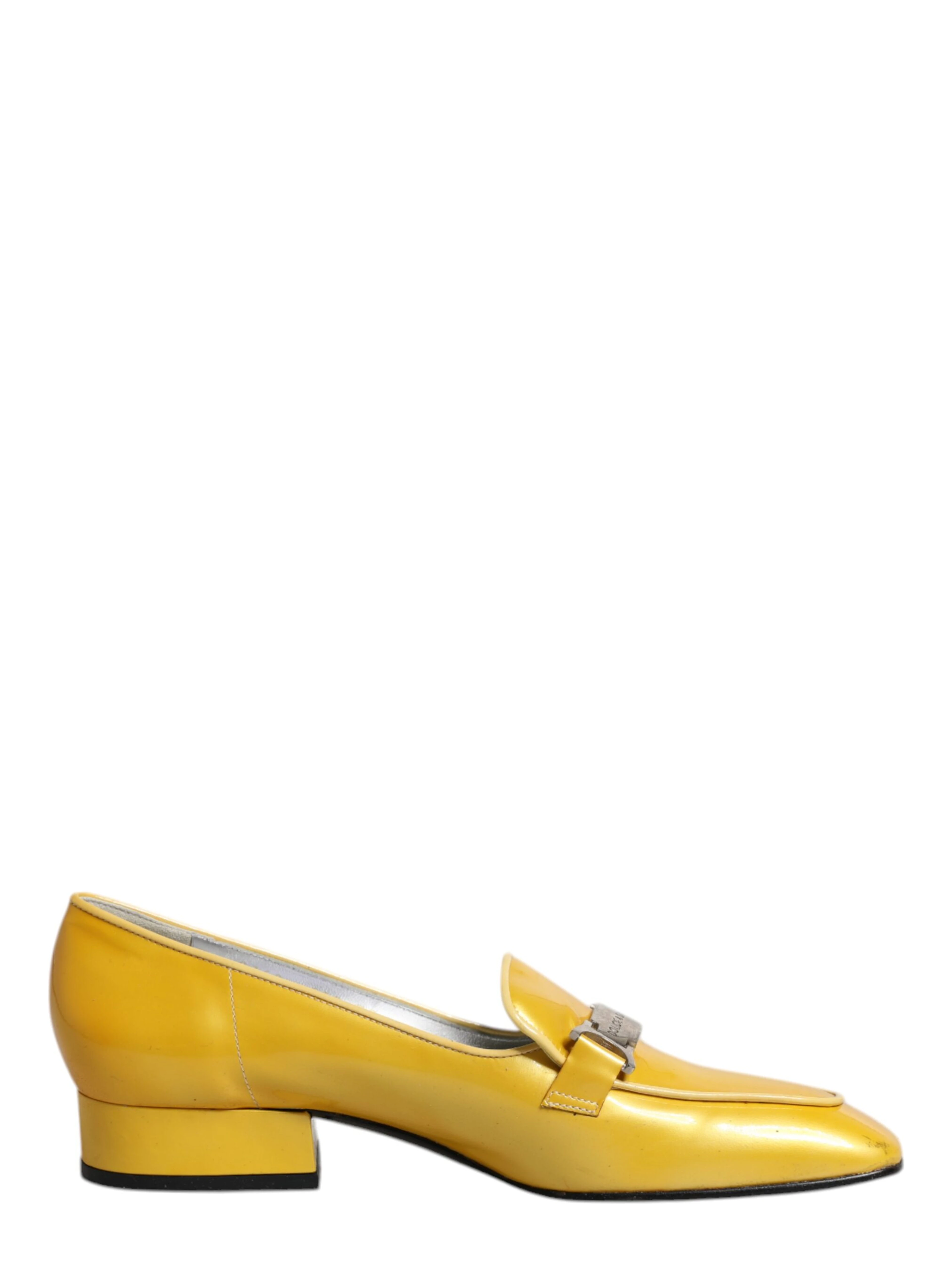 Yellow Leather Logo Plaque Slip On Mocassin Shoes