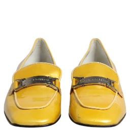 Yellow Leather Logo Plaque Slip On Mocassin Shoes