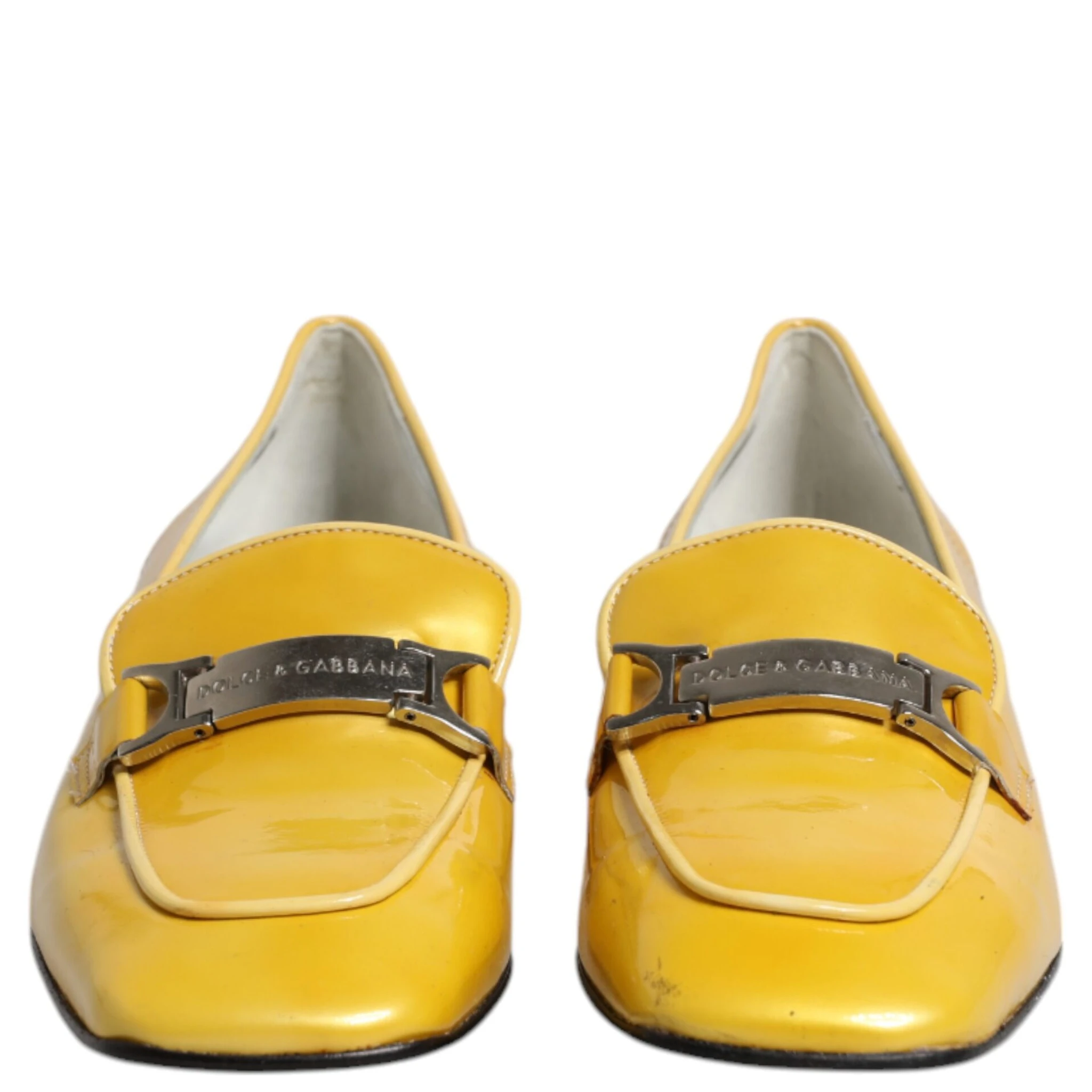 Yellow Leather Logo Plaque Slip On Mocassin Shoes