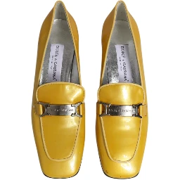Yellow Leather Logo Plaque Slip On Mocassin Shoes