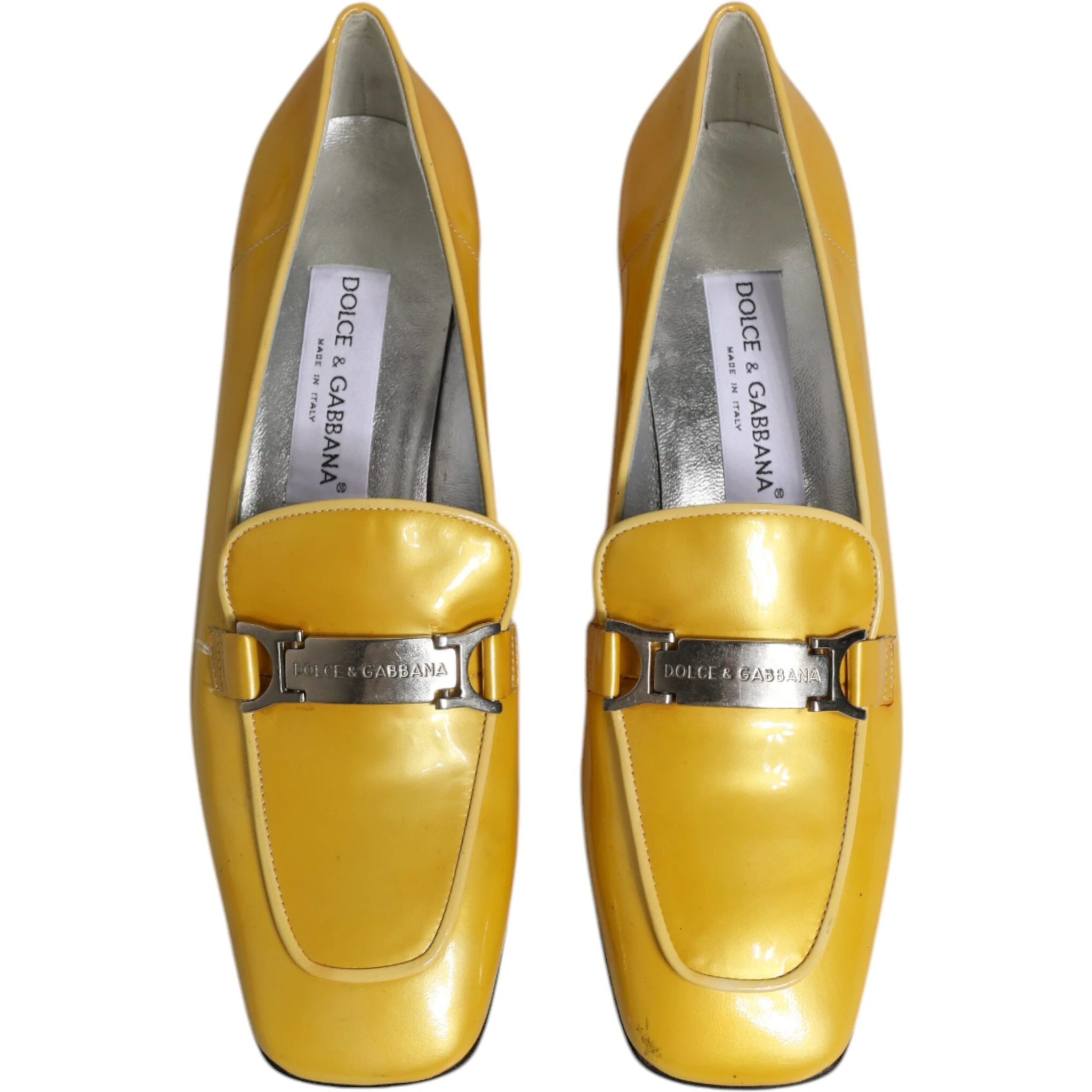 Yellow Leather Logo Plaque Slip On Mocassin Shoes