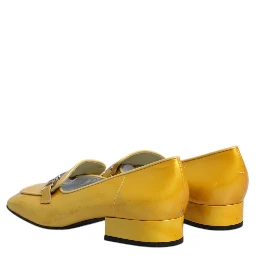 Yellow Leather Logo Plaque Slip On Mocassin Shoes