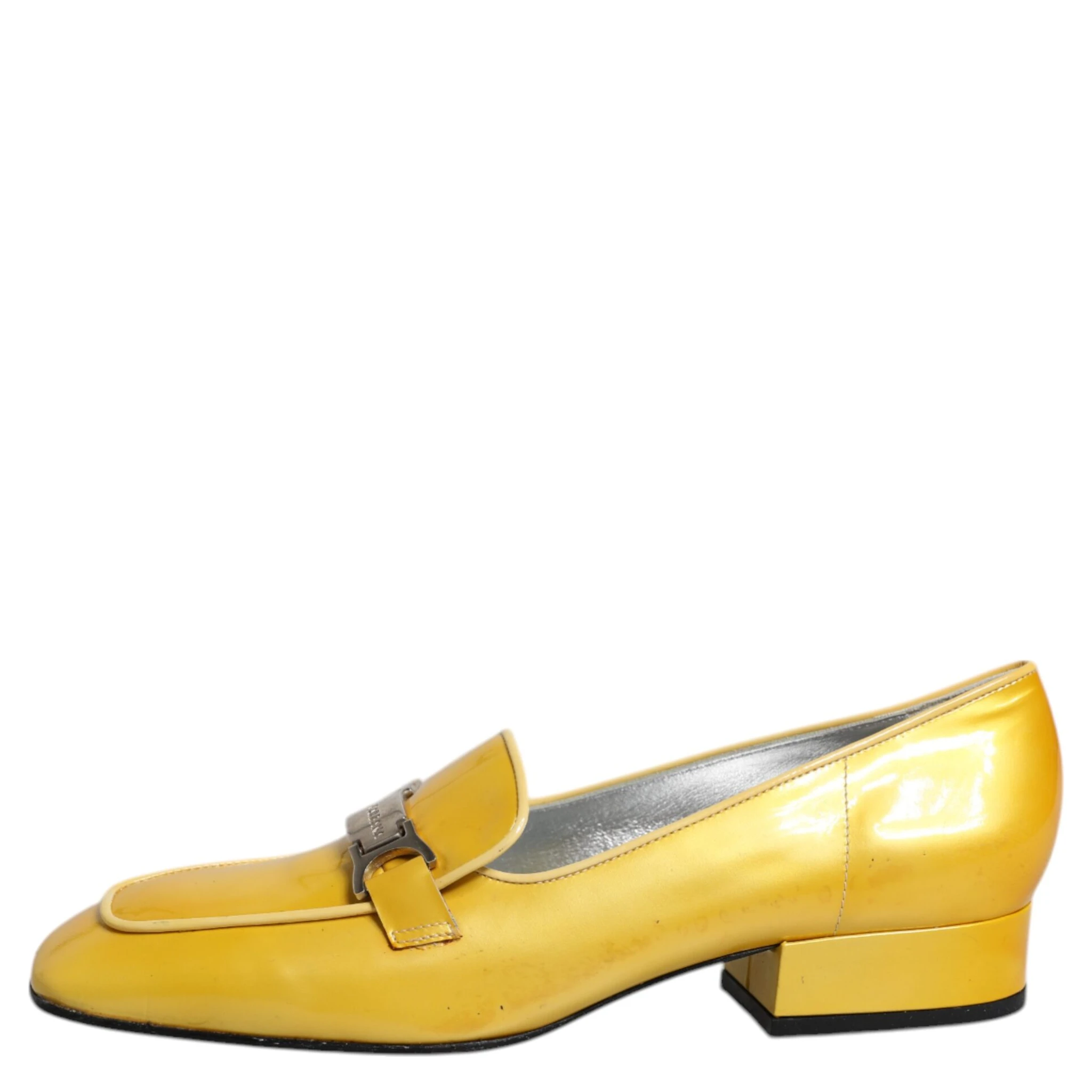 Yellow Leather Logo Plaque Slip On Mocassin Shoes