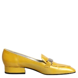Yellow Leather Logo Plaque Slip On Mocassin Shoes