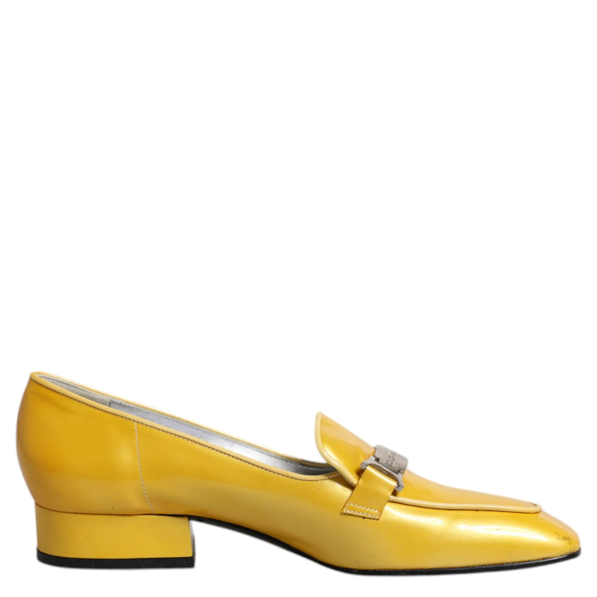 Yellow Leather Logo Plaque Slip On Mocassin Shoes