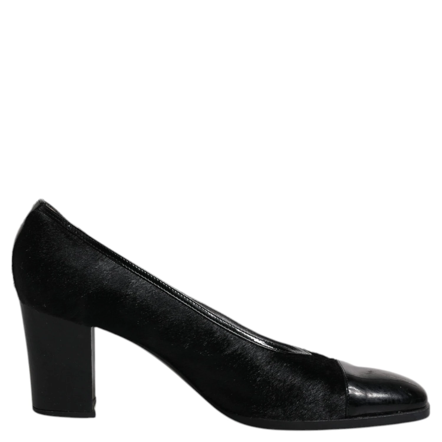 Black Leather Block Heels Pumps Shoes