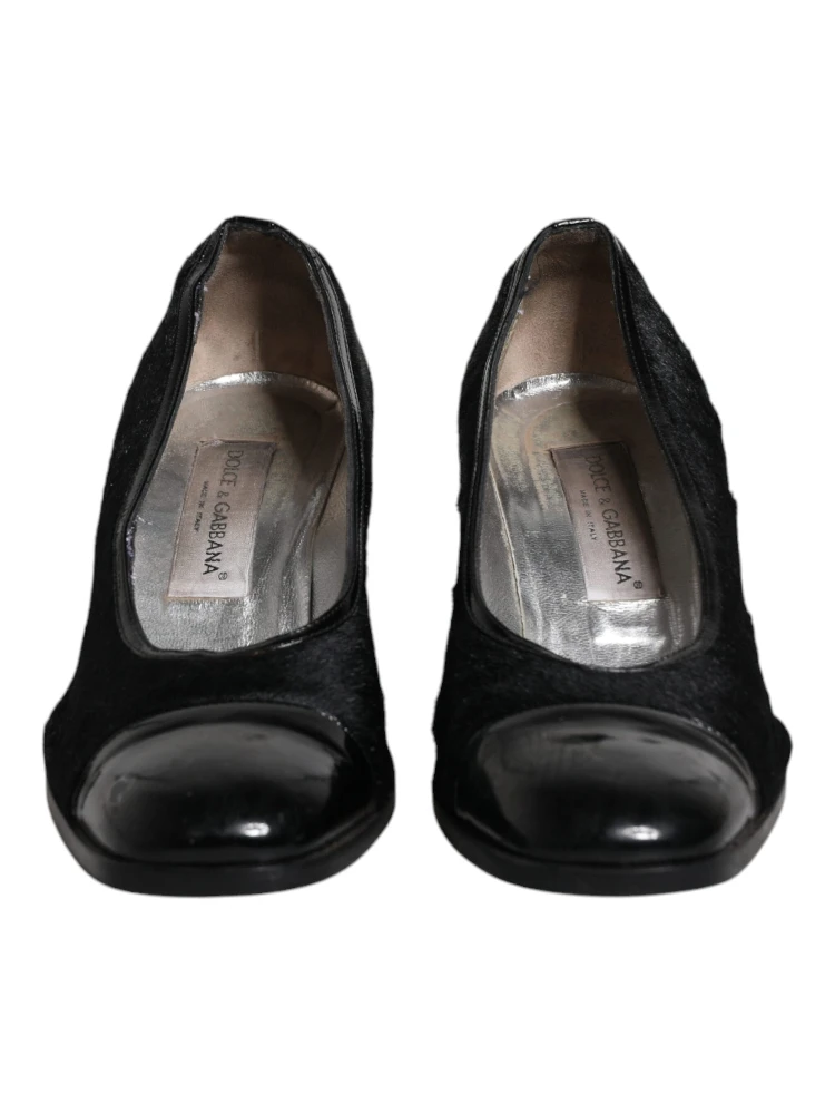 Black Leather Block Heels Pumps Shoes alternative