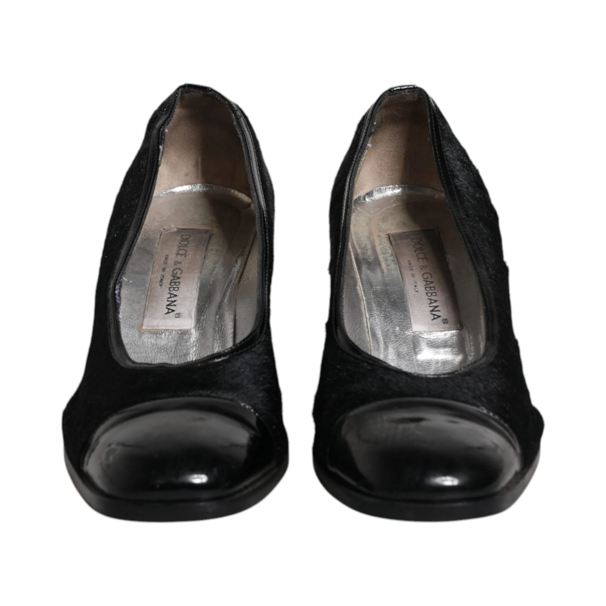 Black Leather Block Heels Pumps Shoes