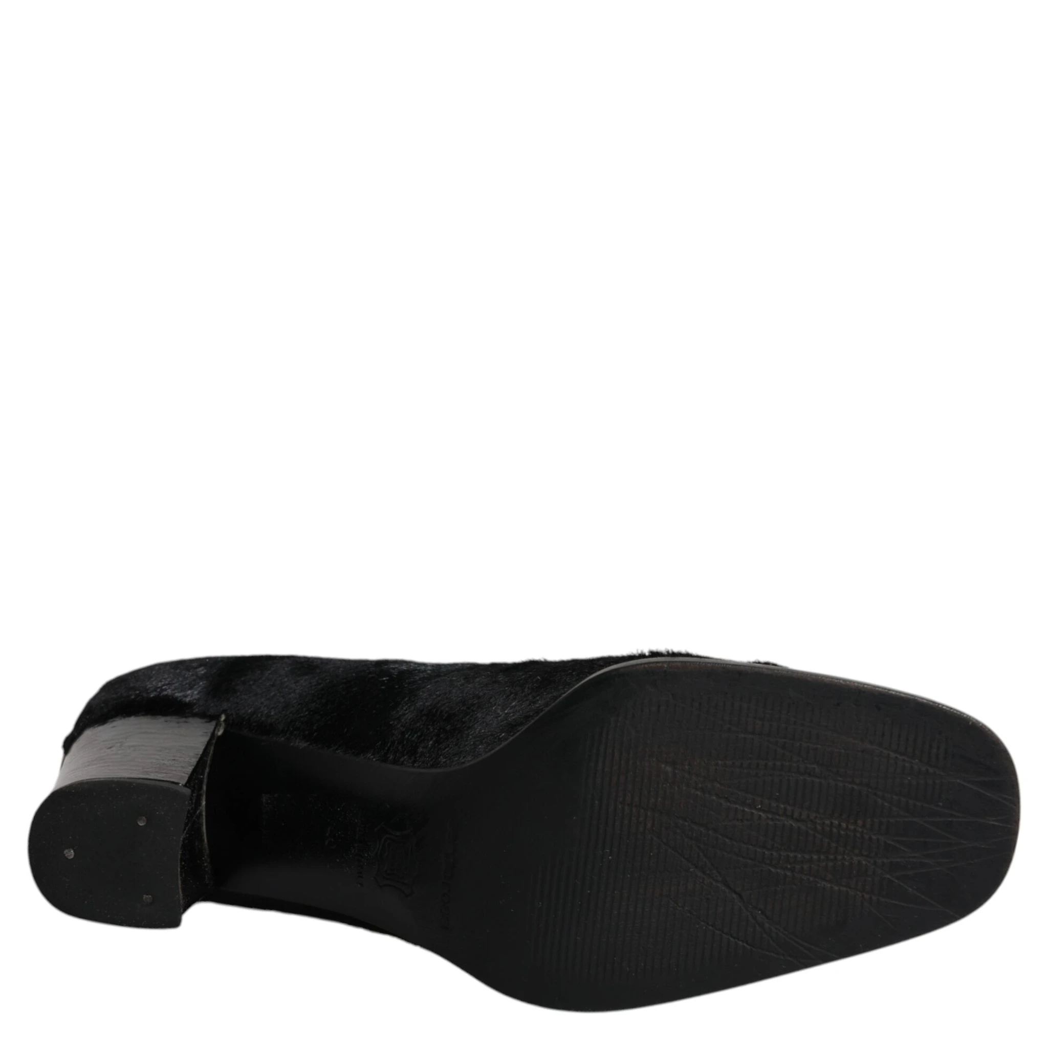 Black Leather Block Heels Pumps Shoes