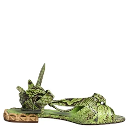 Green Animal Print Ankle Wrap Sandals Shoes