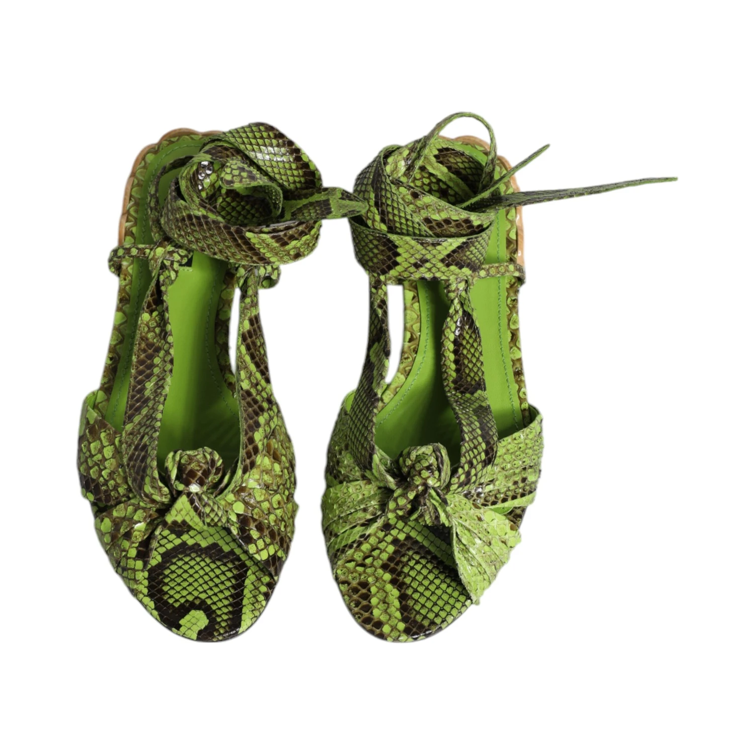 Green Animal Print Ankle Wrap Sandals Shoes