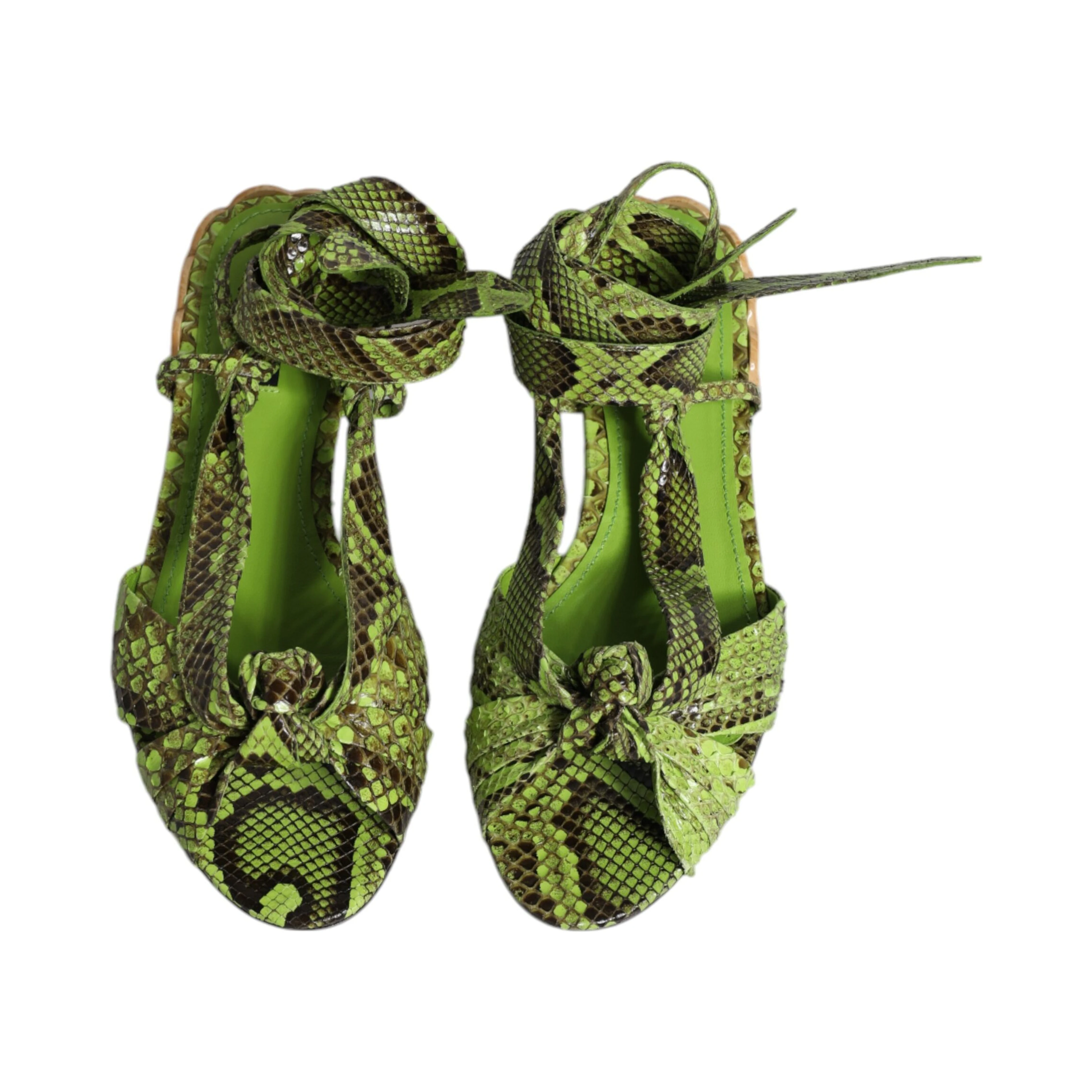 Green Animal Print Ankle Wrap Sandals Shoes
