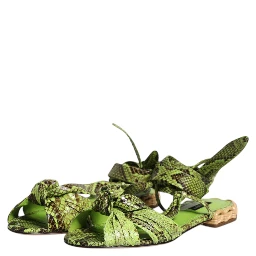 Green Animal Print Ankle Wrap Sandals Shoes
