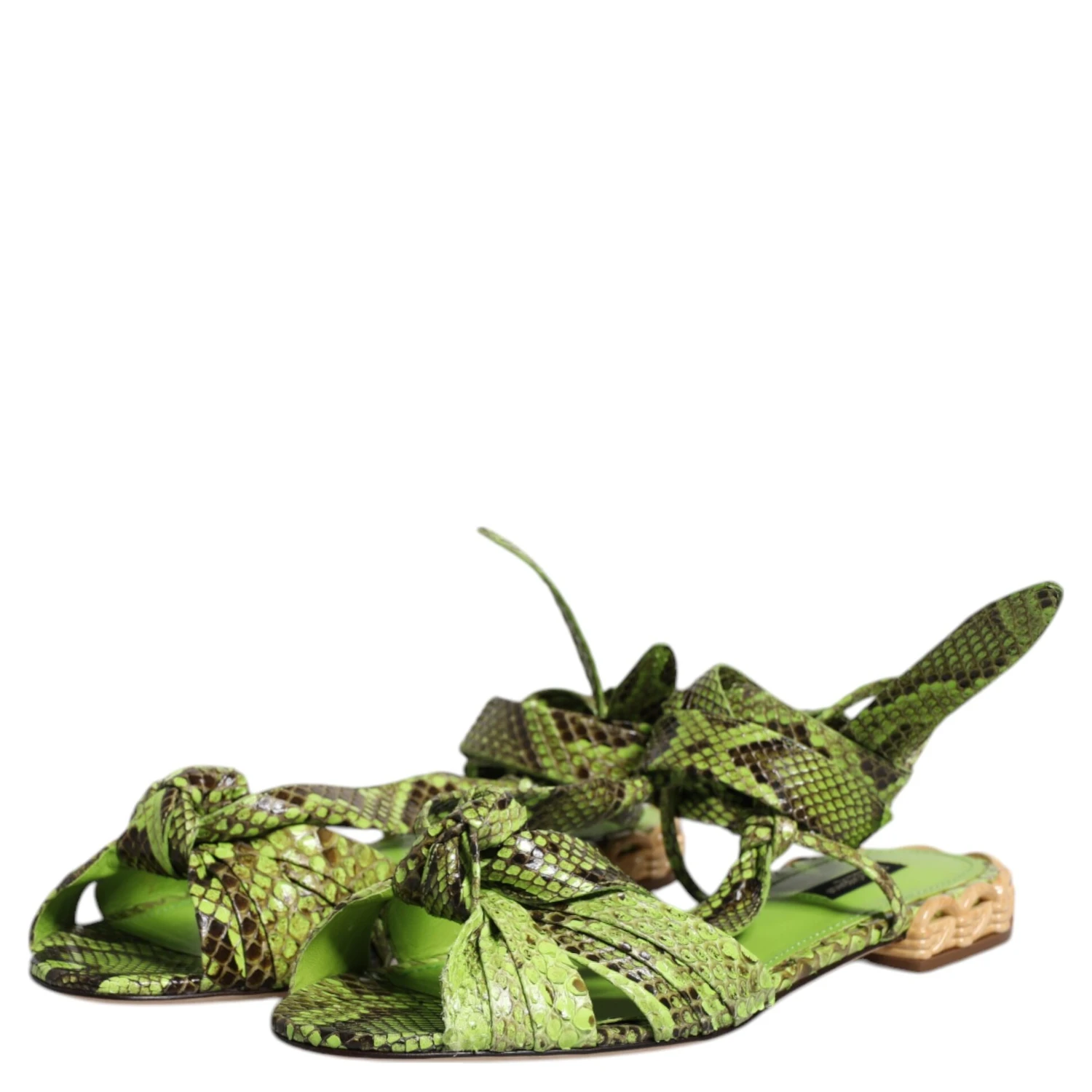Green Animal Print Ankle Wrap Sandals Shoes