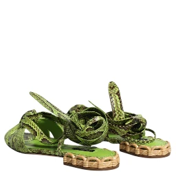 Green Animal Print Ankle Wrap Sandals Shoes