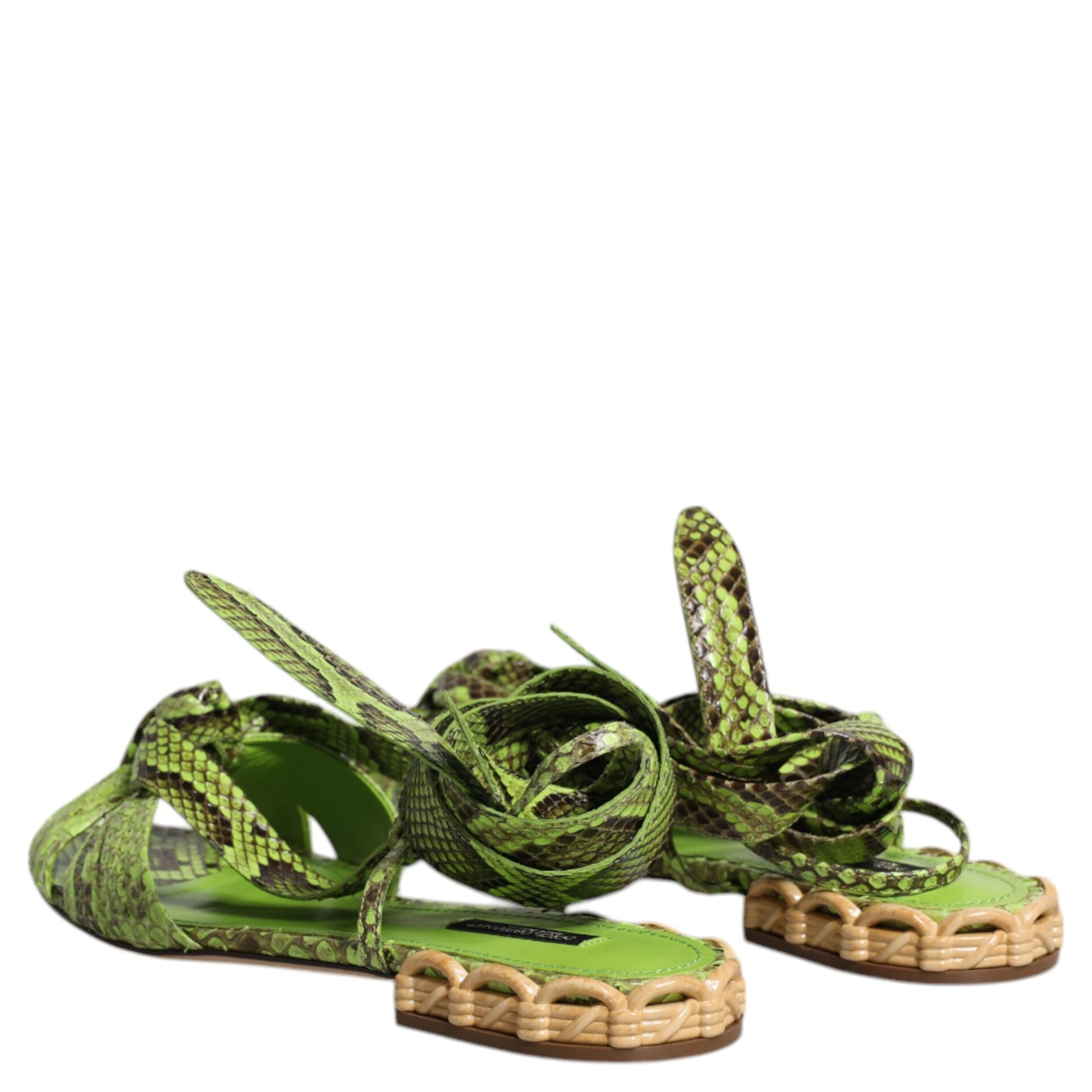 Green Animal Print Ankle Wrap Sandals Shoes