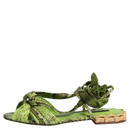 Green Animal Print Ankle Wrap Sandals Shoes