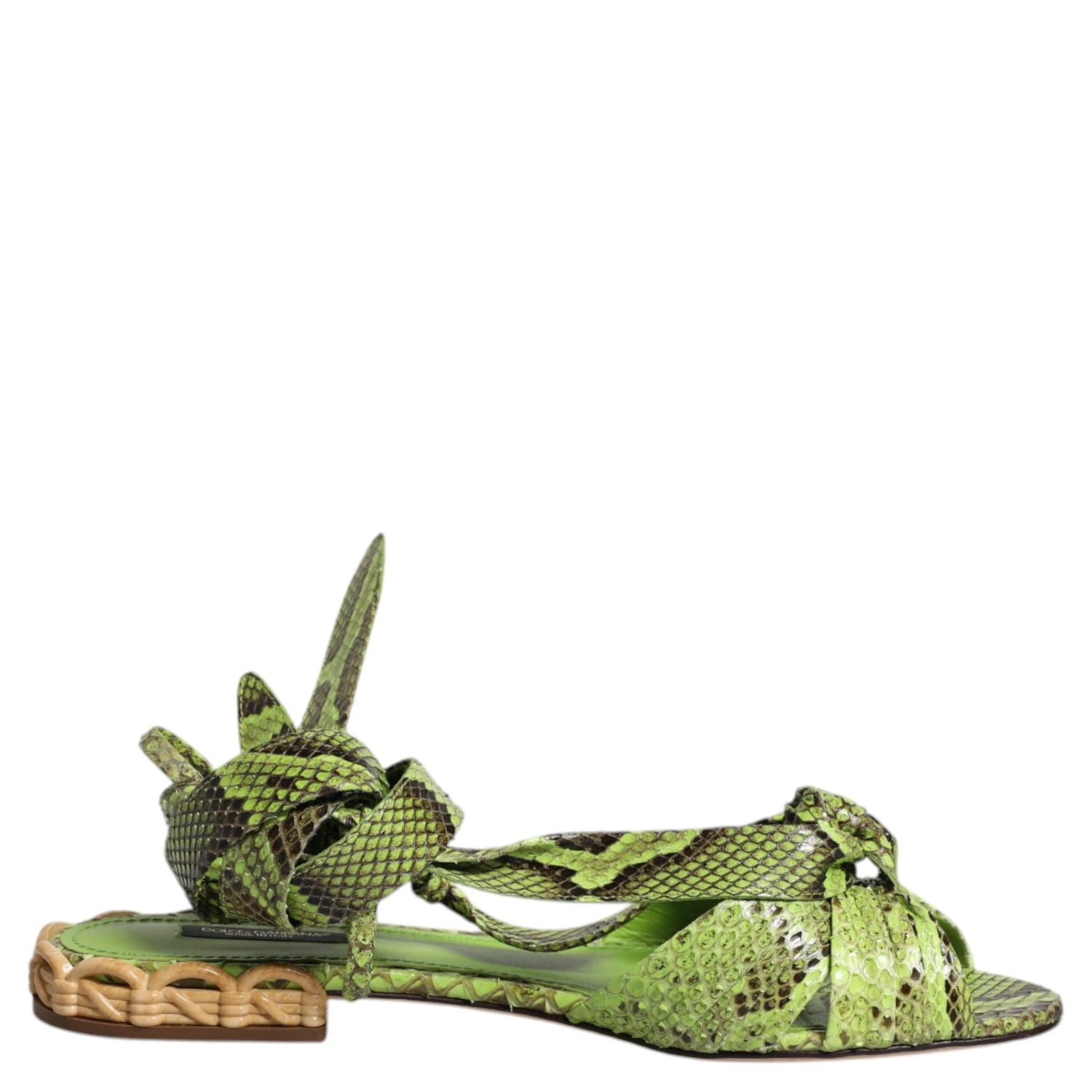 Green Animal Print Ankle Wrap Sandals Shoes