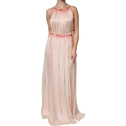 Pink Sleeveless Pleated A-line Maxi Dress